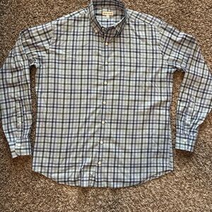 Peter Millar Button Down Blue and Gray Plaid Long Sleeve